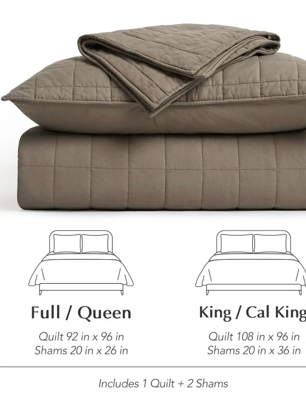 Box Stitch Quilted King Bedding Set - Mocha Brown